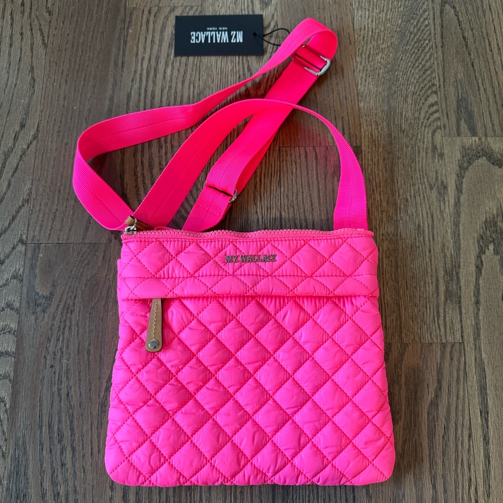 New MZ Wallace metro flat crossbody bag - neon pink